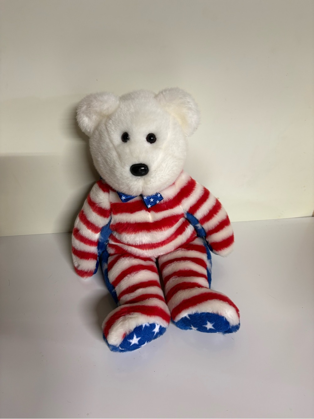 TY Beanie Buddy - LIBERTY the Bear (White Head Version) (14 inch)  With Tush Tag